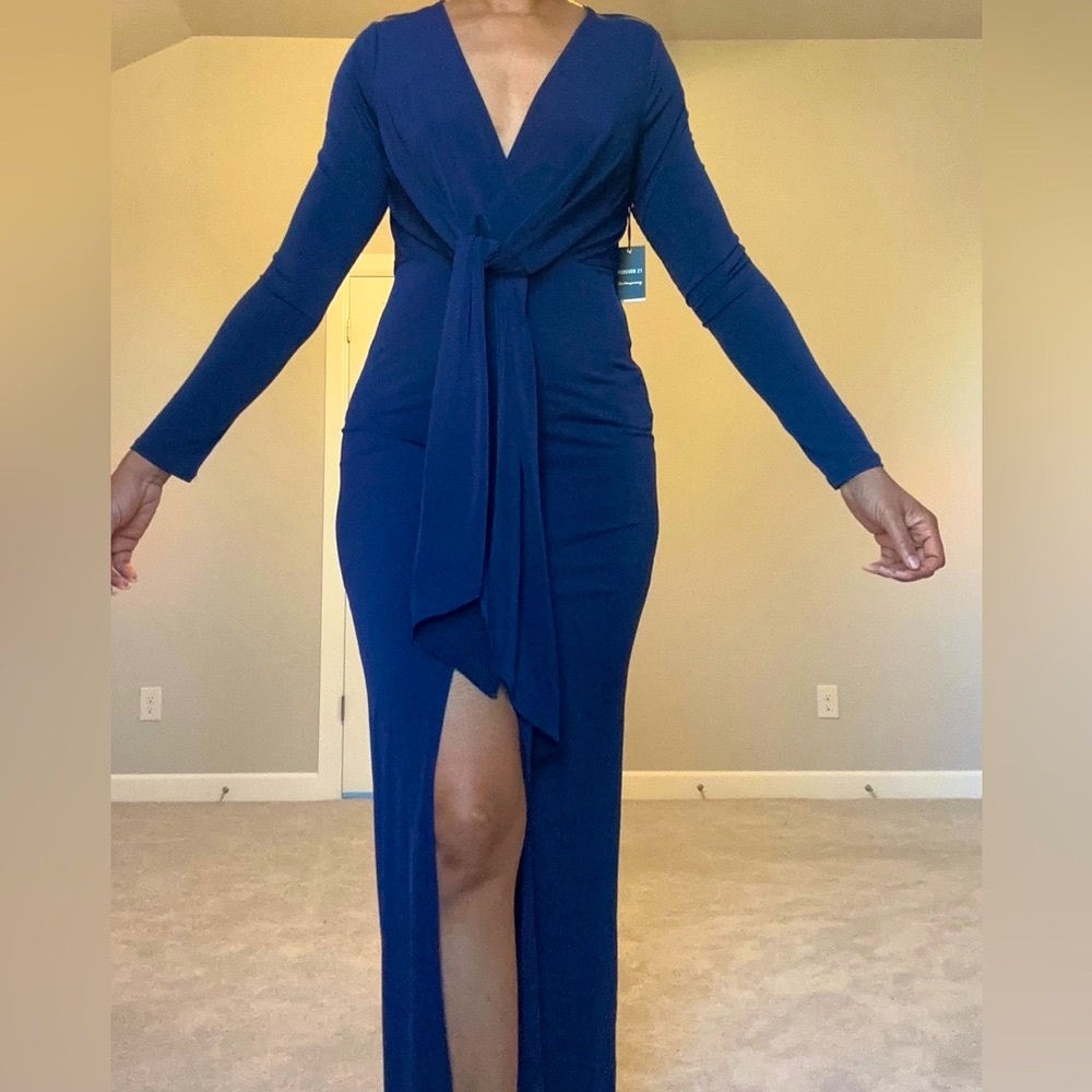 Navy Blue Maxi Dress with slit - Picture 5 of 9